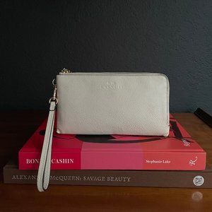 Coach Double Zip Wallet, Ivory Leather with Gold Hardware